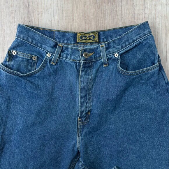 BONJOUR Vintage 80s 90s High Waist Mom Tapered Leg Dark Wash Denim Jeans 14 P/P - Picture 3 of 8